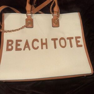 Women’s Cream Beach Tote with Tan Trim